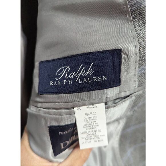 Ralph Lauren Men's Gray & Light Blue Silk Wool Blend Long-Sleeve Blazer Size 42R - Picture 2 of 8